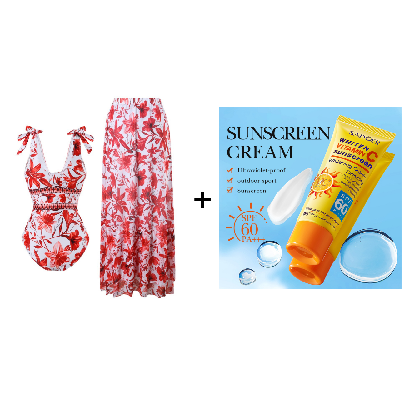 💥 Special Sale 49% OFF💥 V Neck Lace Up Printed One Piece Swimsuit and Skirt