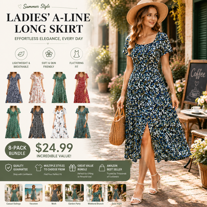 Women Square Neck Ditsy Floral Dress, Ruffle Empire Waist A-Line Sundress With Pockets