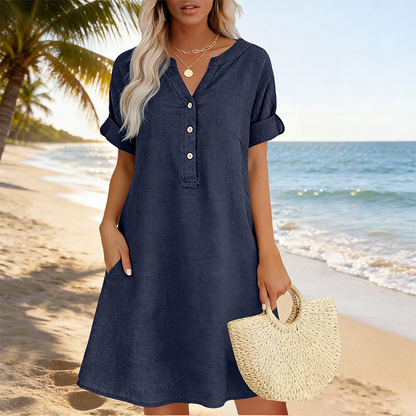 🏖️HOT DEAL 50% OFF! 👗 Women's V-Neck Tunic Dress – Relaxed Fit, Pockets & Breathable